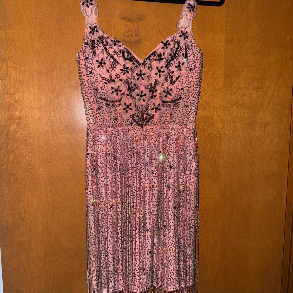 Portia and Scarlett Pink Beaded Fringe Cocktail Dress